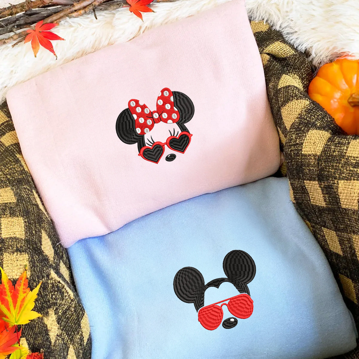 Custom Embroidered Hoodies For Couples, Custom Matching Couple Hoodie, Cartoon Mouse Inspired Couples Embroidered Matching Hoodie