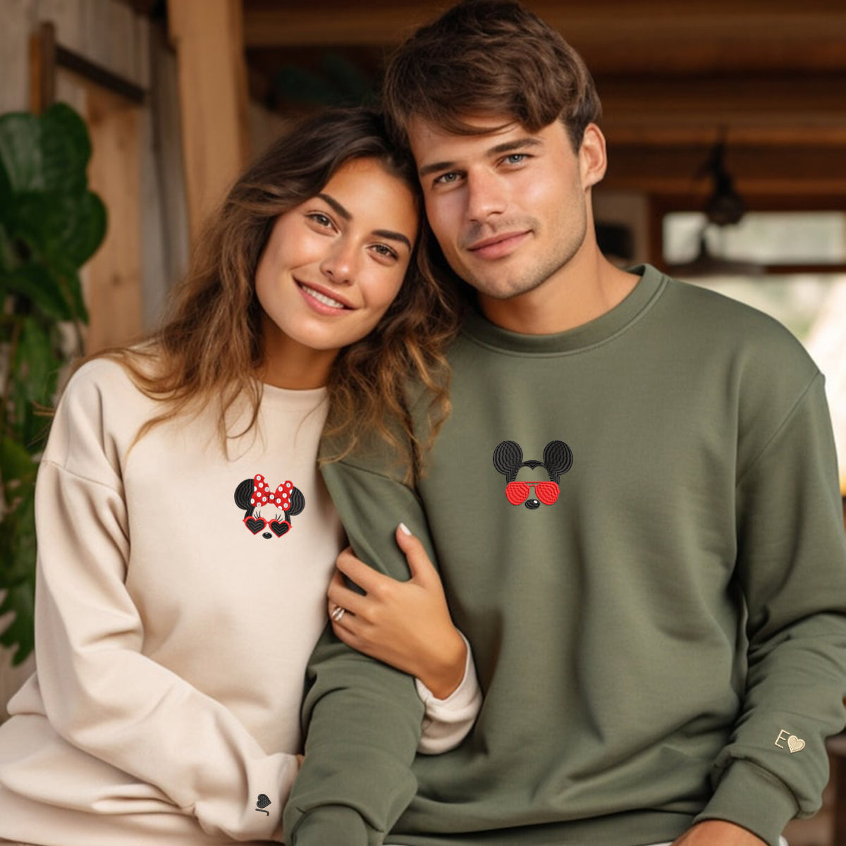Custom Embroidered Hoodies For Couples, Custom Matching Couple Hoodie, Cartoon Mouse Inspired Couples Embroidered Matching Hoodie