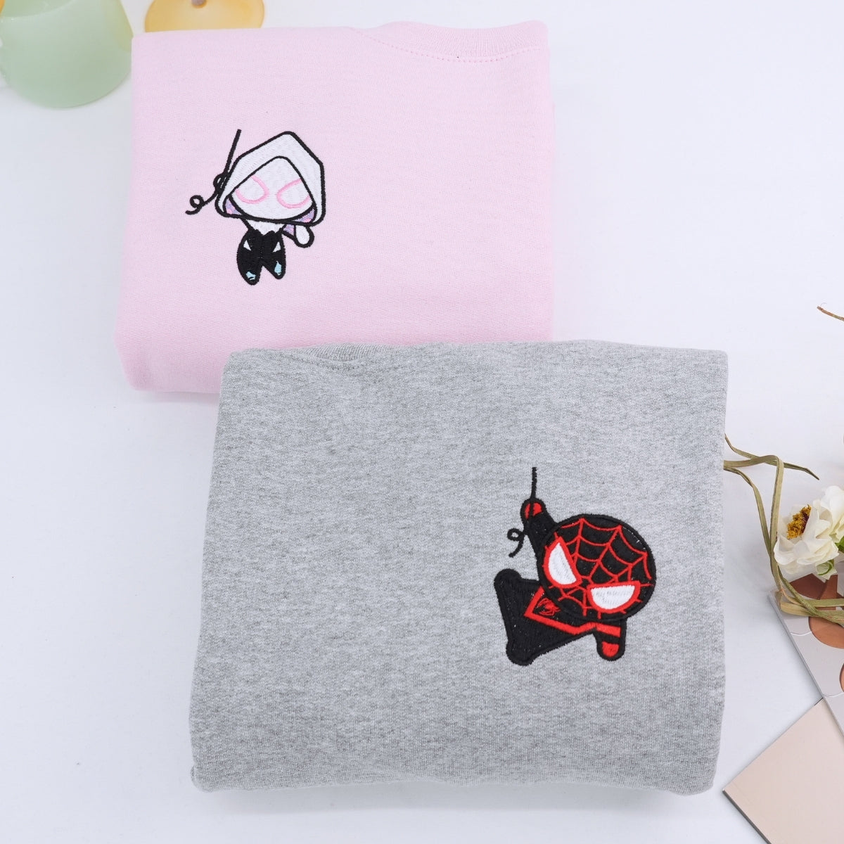 Custom Embroidered Hoodies For Couples, Custom Matching Couple Hoodie, Cartoon Superheros Inspired Couples Embroidered Hoodie