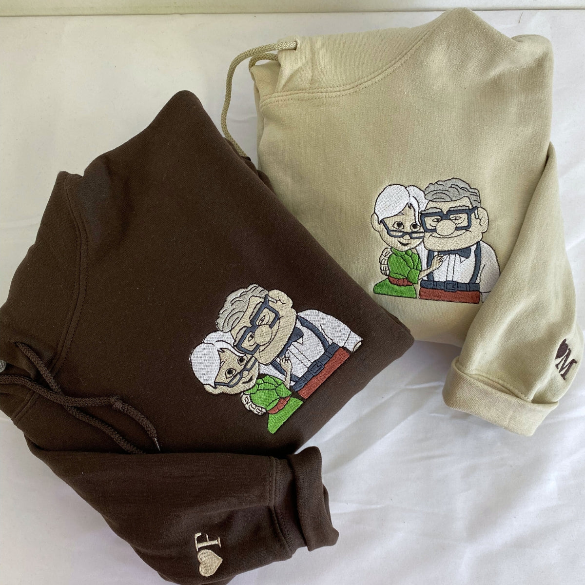Custom Embroidered Hoodies For Couples, Custom Matching Couple Hoodie, Cute Cartoon Ellie x Carl Couples Embroidered Hoodie V3