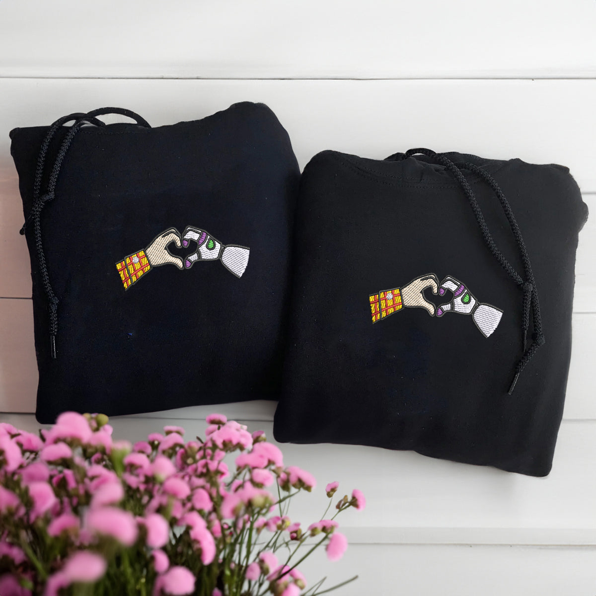 Custom Embroidered Hoodies For Couples, Custom Matching Couple Hoodie, Cute Cartoon Toys Couples Embroidered Hoodie