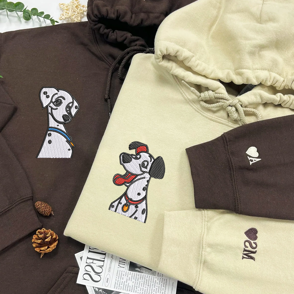 Custom Embroidered Hoodies For Couples, Custom Matching Couple Hoodie, Cute Dogs Cartoon Couples Embroidered Hoodie