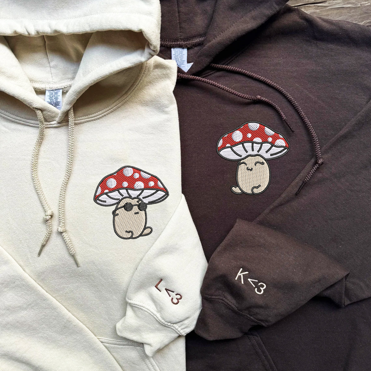 Custom Embroidered Hoodies For Couples, Custom Matching Couple Hoodie, Cute Mushroom Cartoon Couples Embroidered Hoodie