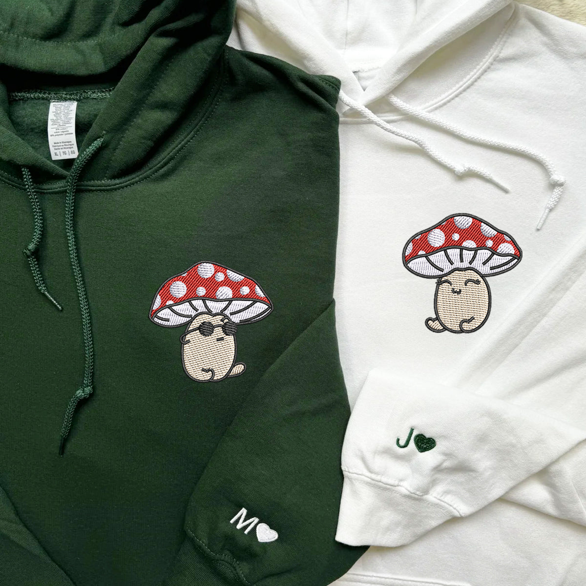 Custom Embroidered Hoodies For Couples, Custom Matching Couple Hoodie, Cute Mushroom Cartoon Couples Embroidered Hoodie