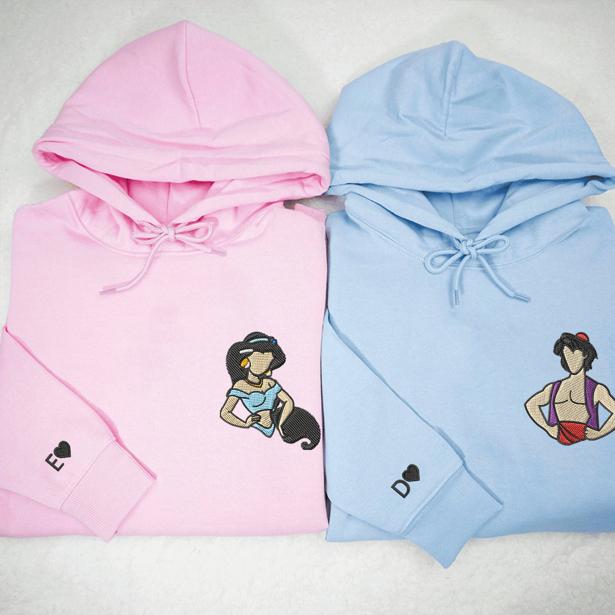 Custom Embroidered Hoodies For Couples, Custom Matching Couple Hoodie, Cute Princess Couples Embroidered Hoodie V1