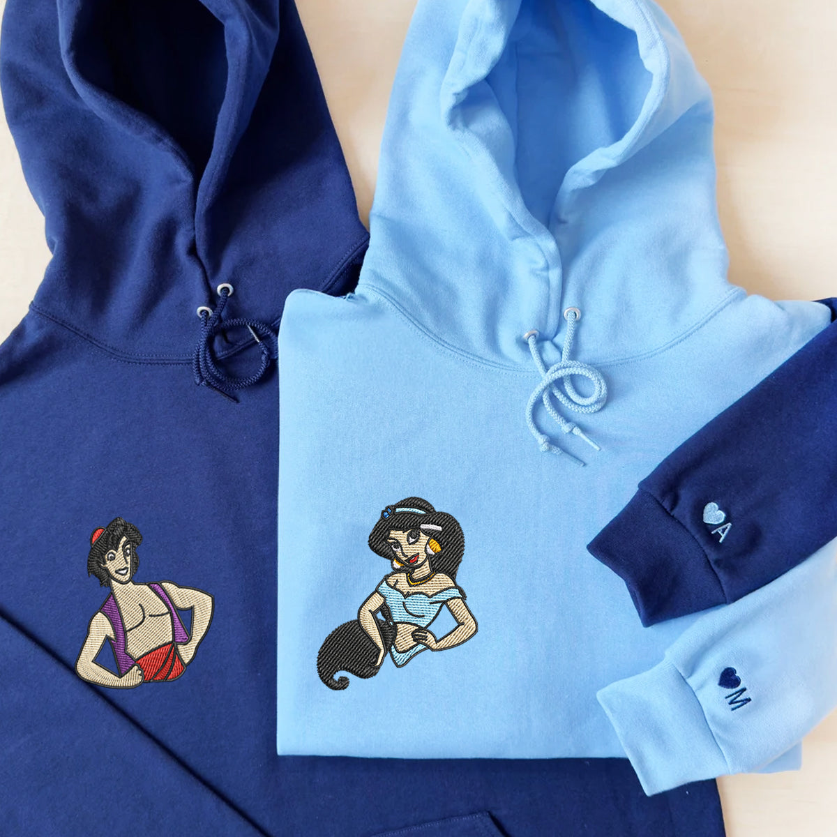 Custom Embroidered Hoodies For Couples, Custom Matching Couple Hoodie, Cute Princess Couples Embroidered Hoodie V2