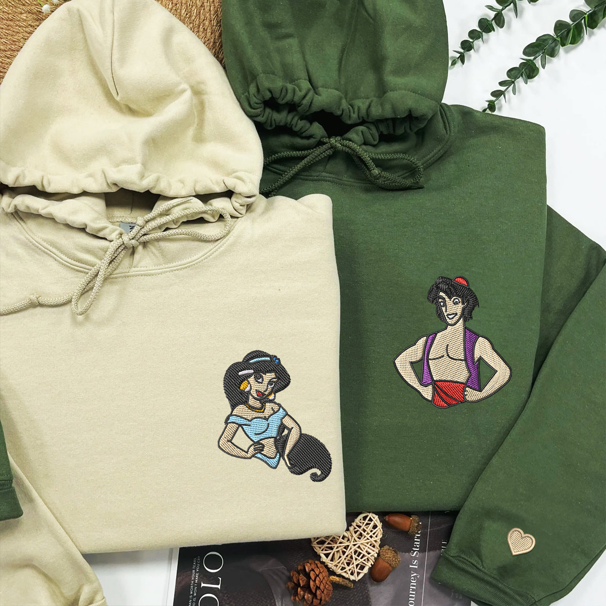 Custom Embroidered Hoodies For Couples, Custom Matching Couple Hoodie, Cute Princess Couples Embroidered Hoodie V2