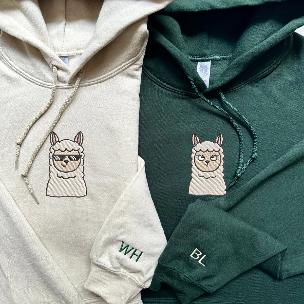 Custom Embroidered Hoodies For Couples, Custom Matching Couple Hoodie, Cute Sheep Cartoon Couples Embroidered Hoodie