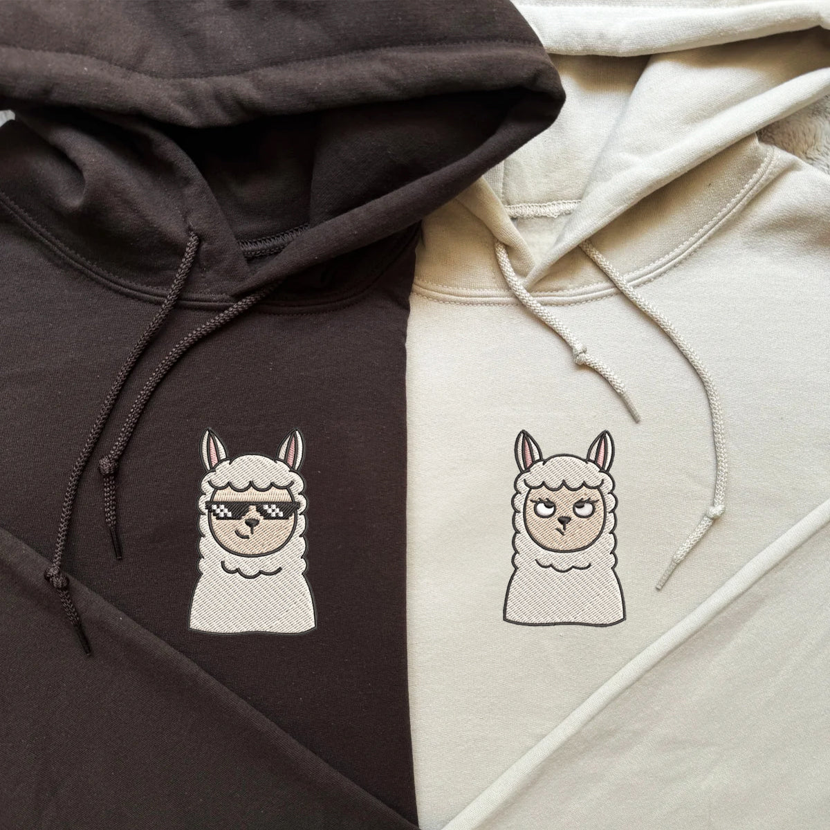 Custom Embroidered Hoodies For Couples, Custom Matching Couple Hoodie, Cute Sheep Cartoon Couples Embroidered Hoodie
