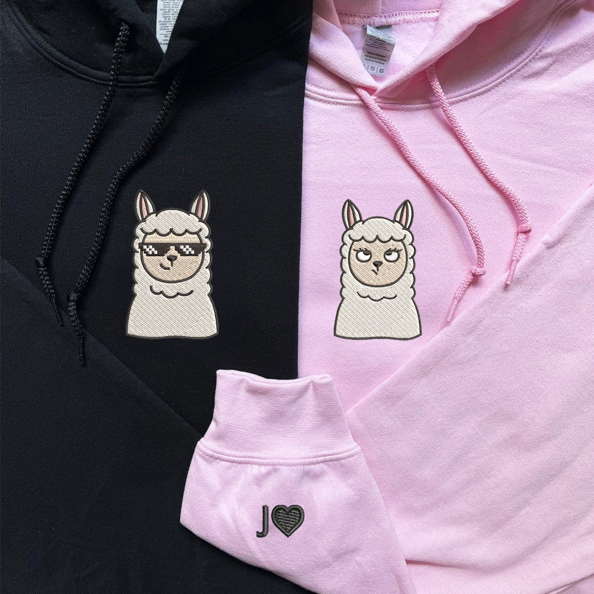 Custom Embroidered Hoodies For Couples, Custom Matching Couple Hoodie, Cute Sheep Cartoon Couples Embroidered Hoodie