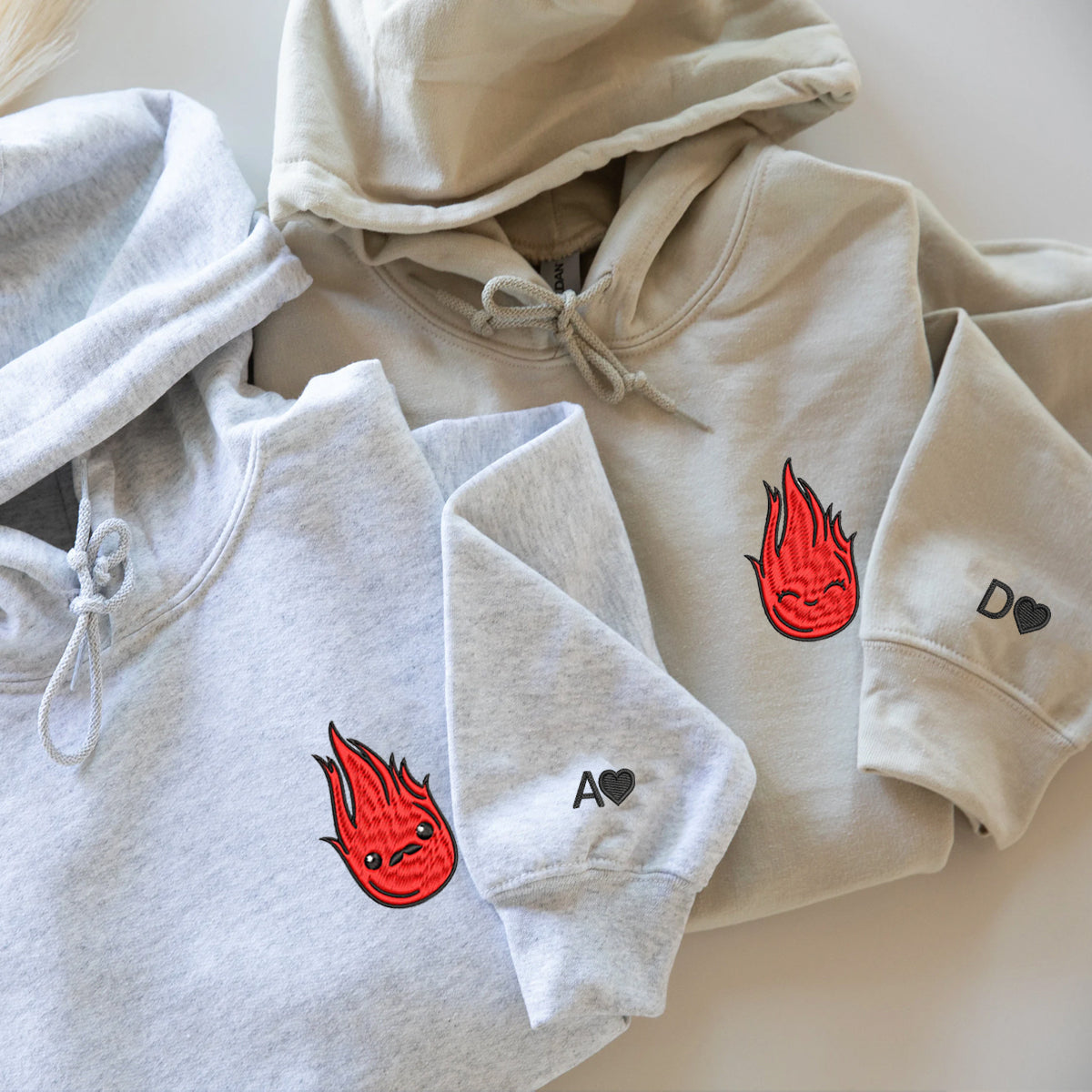 Custom Embroidered Hoodies For Couples, Custom Matching Couple Hoodie, Flame Couples Embroidered Hoodie