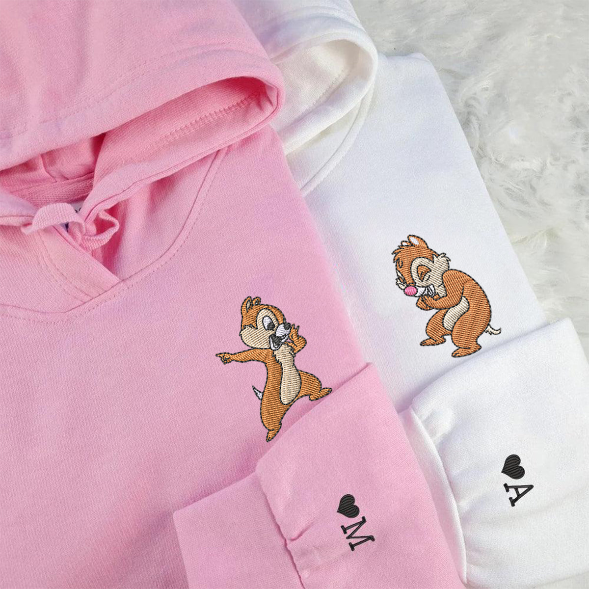 Custom Embroidered Hoodies For Couples, Custom Matching Couple Hoodie, Funny Chip x Dale Couples Embroidered Hoodie