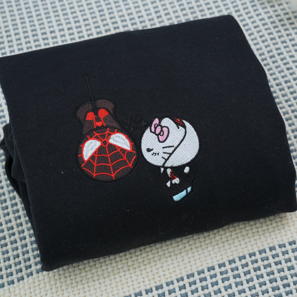 Custom Embroidered Sweatshirts For Couples, Custom Matching Couple Sweatshirt, Spider Miles x Kitten Gwen Couples Embroidered Crewneck Sweater V2