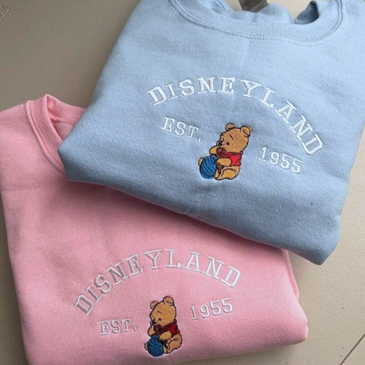Custom Embroidered Sweatshirts For Couples, Custom Matching Couple Hoodies, Cartoon Bear Inspired Couples Embroidered Matching Sweater