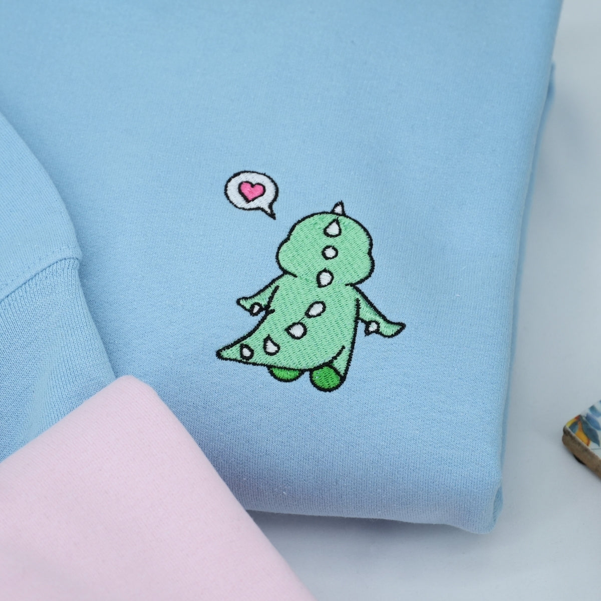 Custom Embroidered Halloween Hoodies For Couples, Custom Embroidered Funny Cartoon Dinosaur Anniversary Date Matching Couples Embroidered Hoodies