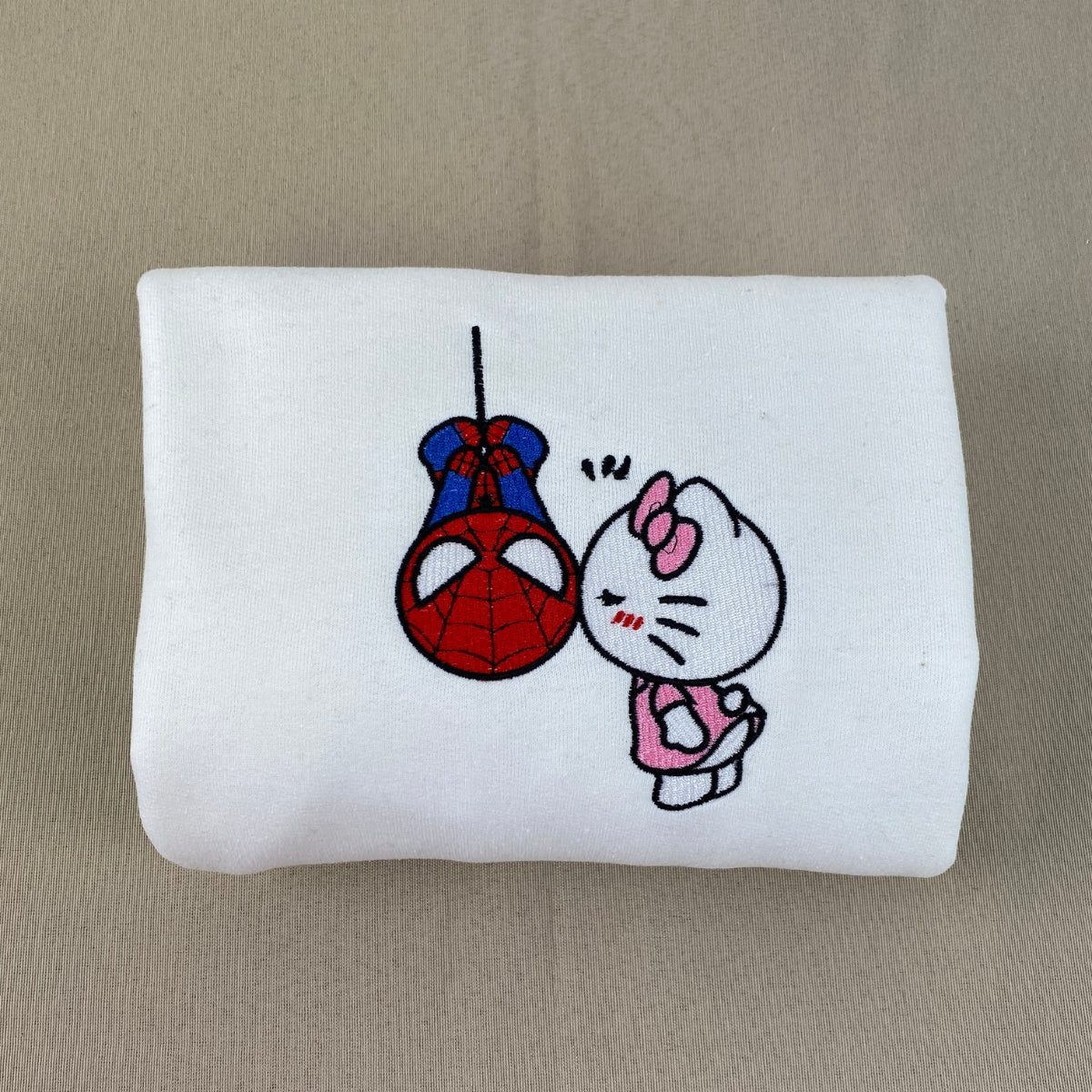 Custom Embroidered Sweatshirts For Couples, Custom Matching Couple Hoodies, Lovely Kitten Kiss Spider Chibi Embroidered Matching Couples Sweatshirt