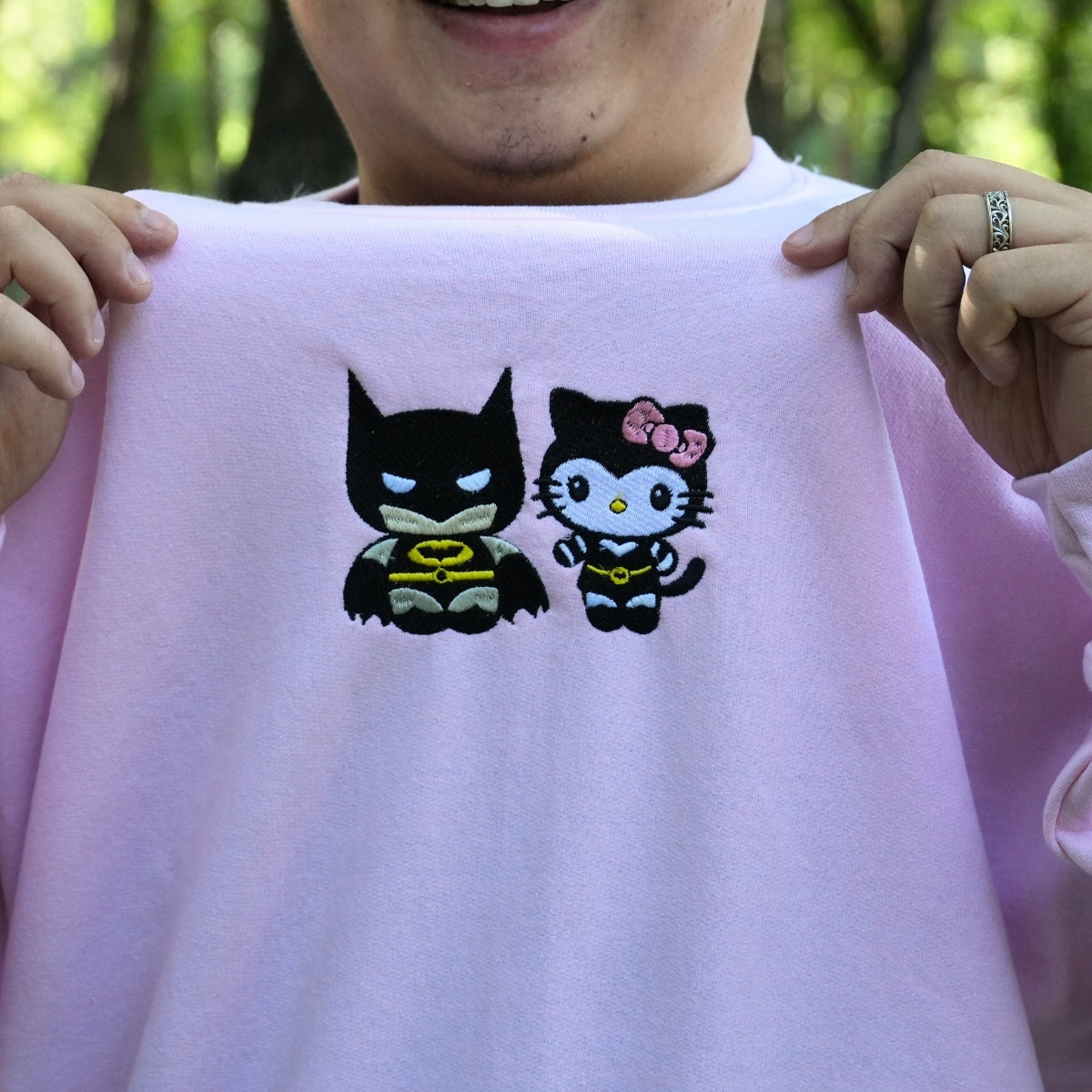 Custom Embroidered Sweatshirts For Couples, Custom Matching Couple Hoodies, Lovely Kitten Kiss Spider Chibi Embroidered Matching Couples Sweatshirt