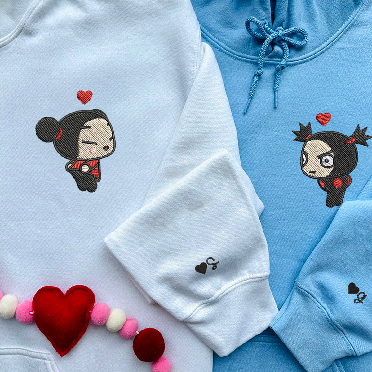 Custom Embroidered Hoodies For Couples, Cute Cartoon Ninja Girl & Boy Embroidered Matching Hoodie