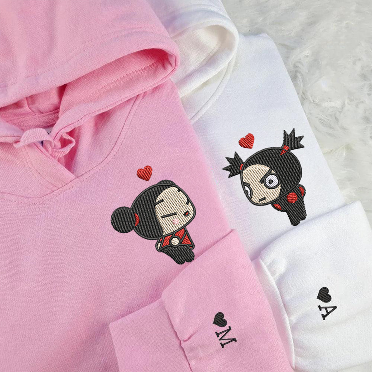 Custom Embroidered Hoodies For Couples, Cute Cartoon Ninja Girl & Boy Embroidered Matching Hoodie