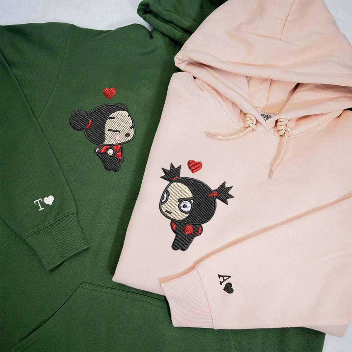 Custom Embroidered Hoodies For Couples, Cute Cartoon Ninja Girl & Boy Embroidered Matching Hoodie