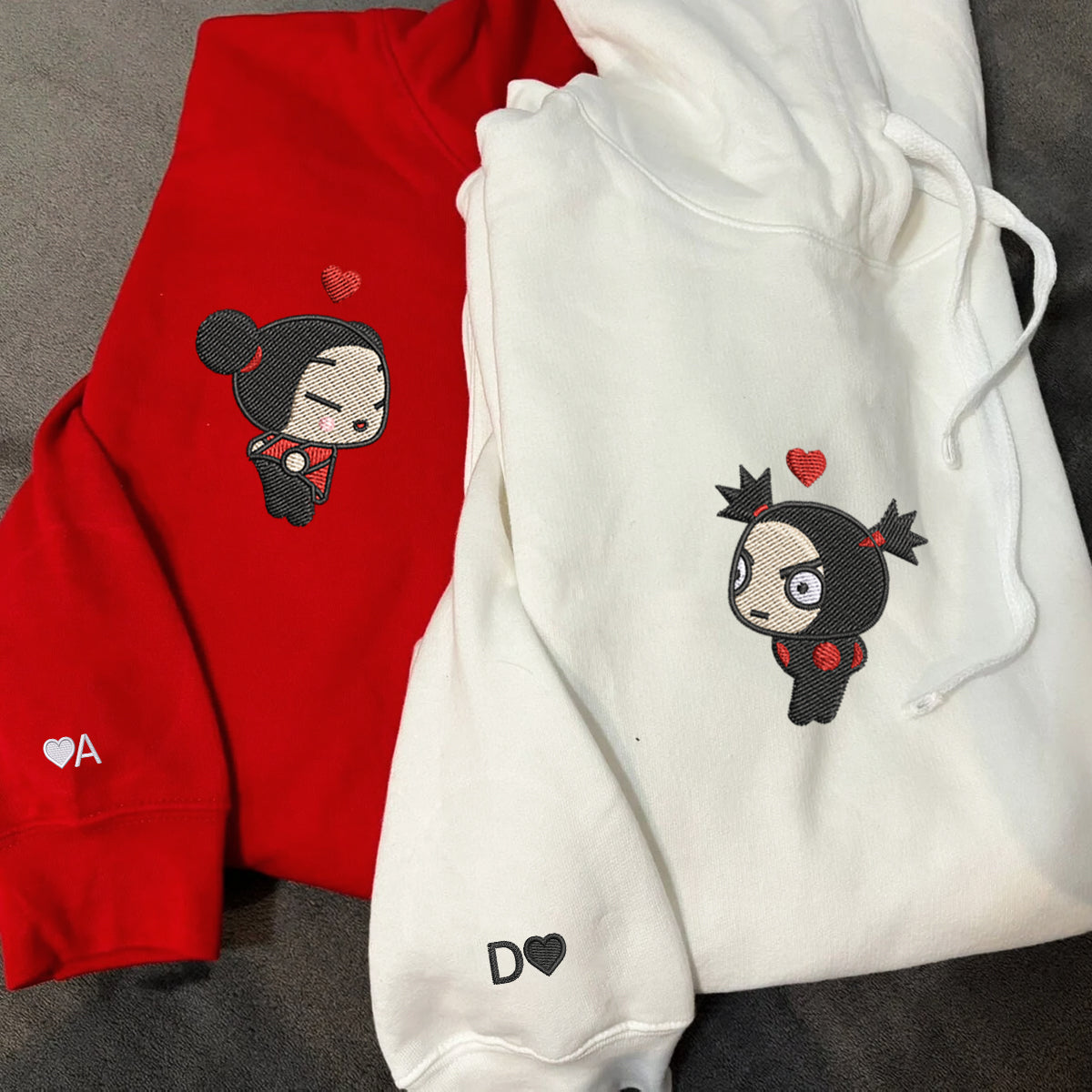 Custom Embroidered Hoodies For Couples, Cute Cartoon Ninja Girl & Boy Embroidered Matching Hoodie