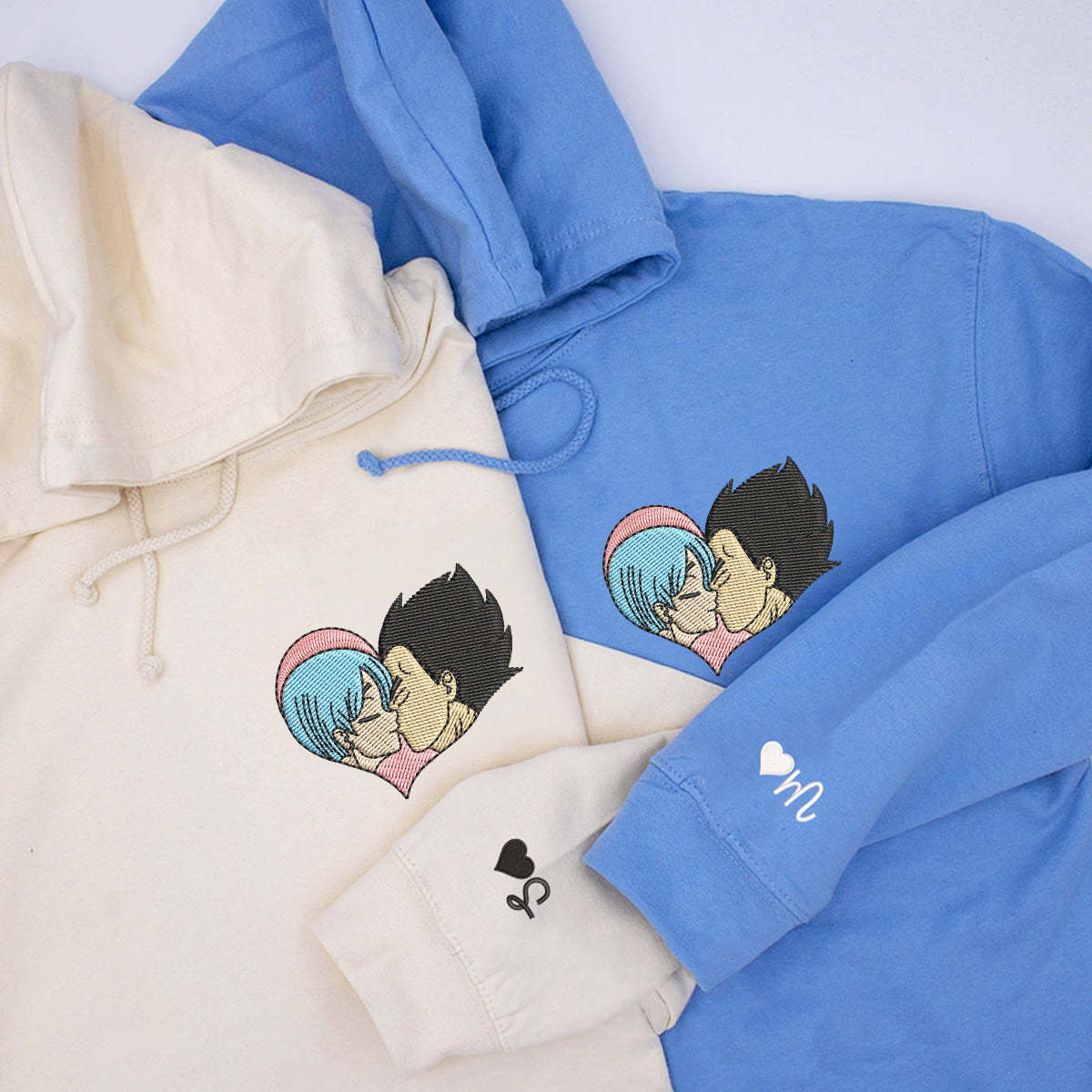 Custom Embroidered Hoodies For Couples Cute Cartoon Vegeta x Bulma Co