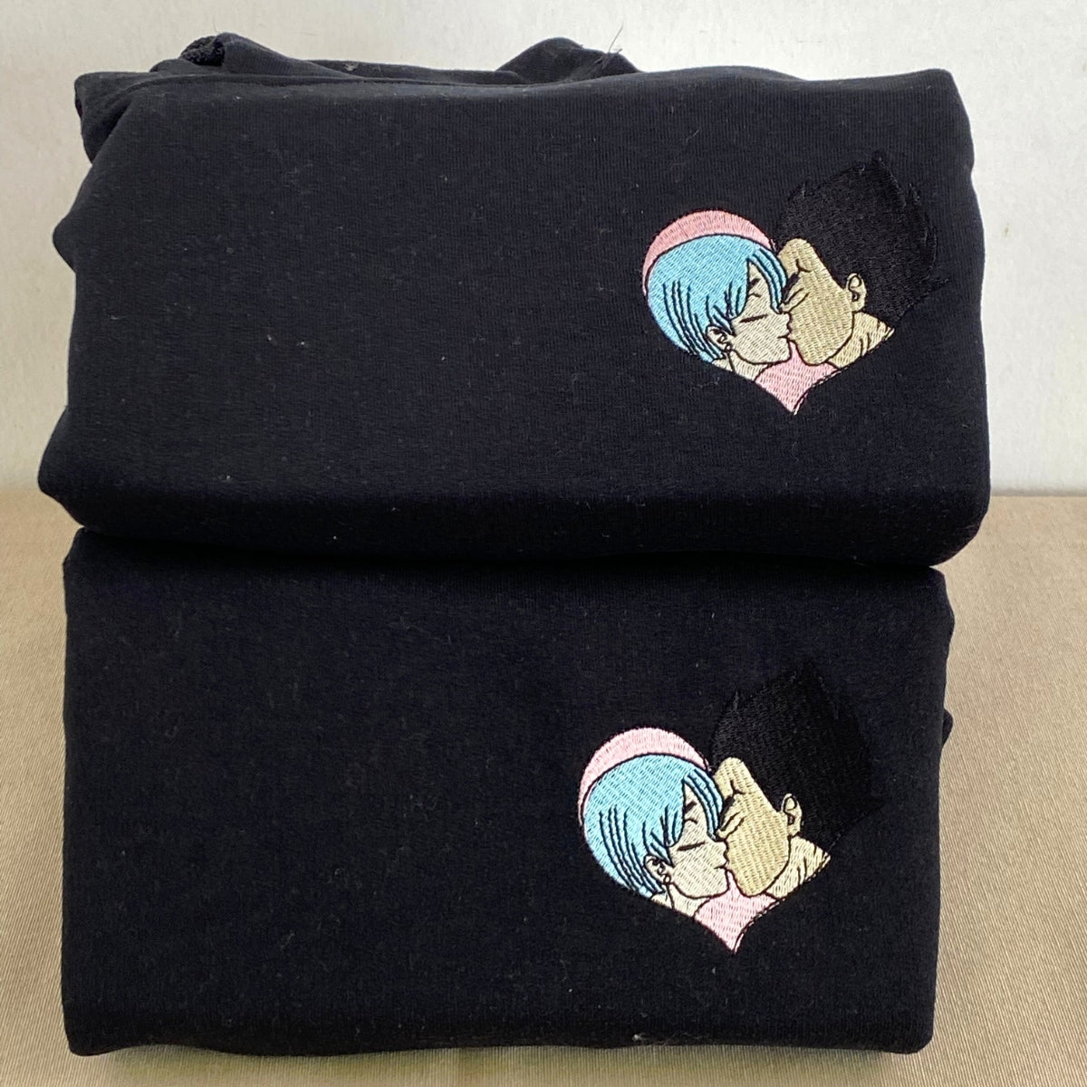 Custom Embroidered Hoodies For Couples, Cute Cartoon Vegeta x Bulma Couples Embroidered Hoodie