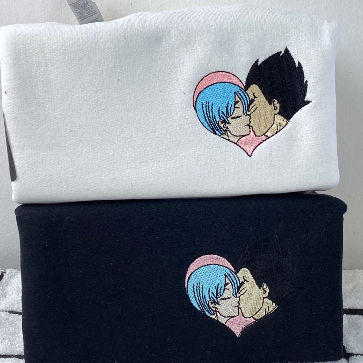 Custom Embroidered Hoodies For Couples, Cute Cartoon Vegeta x Bulma Couples Embroidered Hoodie