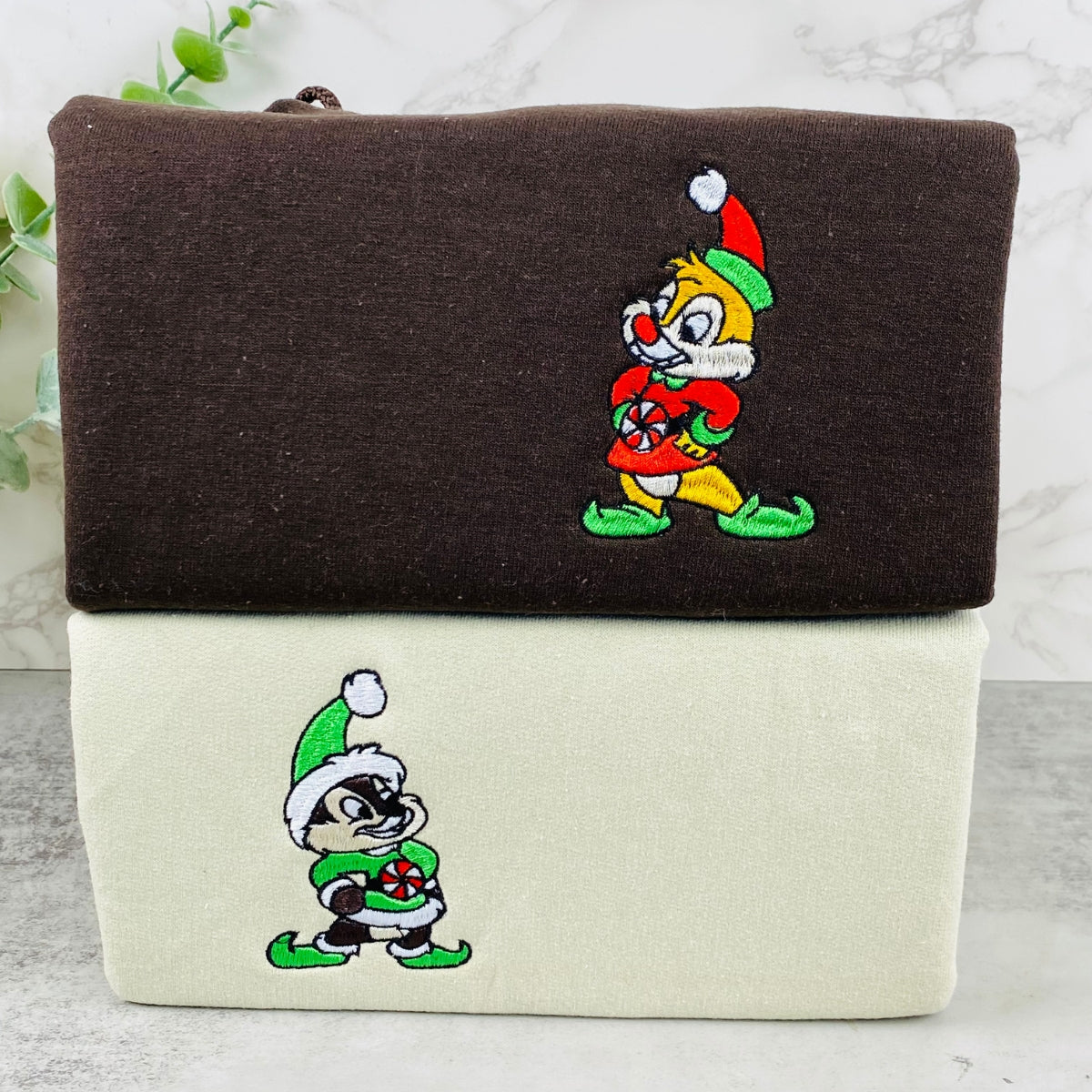 Custom Embroidered Hoodies For Couples, Cute Chip x Dale Christmas Couples Embroidered Hoodie