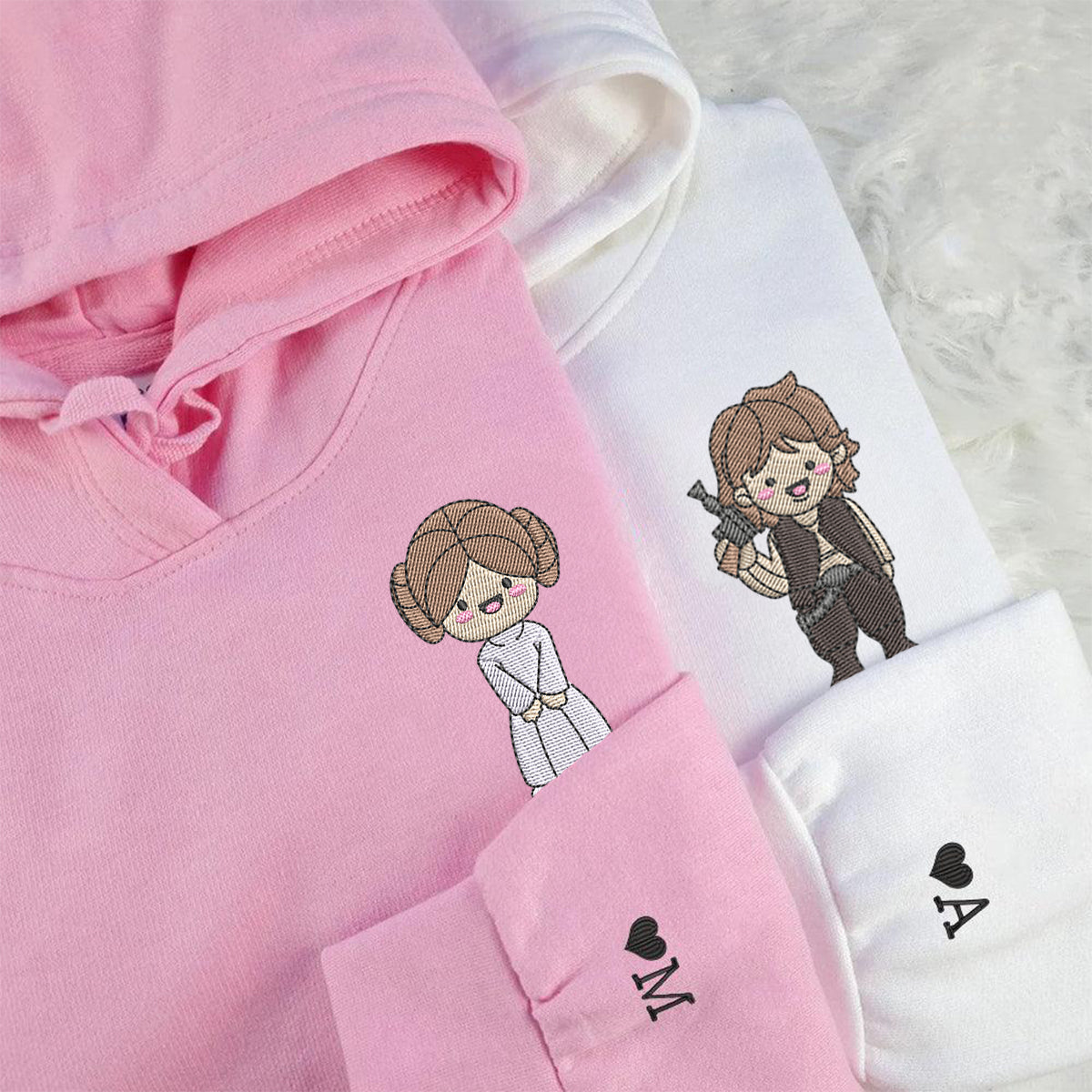 Custom Embroidered Hoodies For Couples, Cute Hans and Leia Couples Embroidered Hoodie