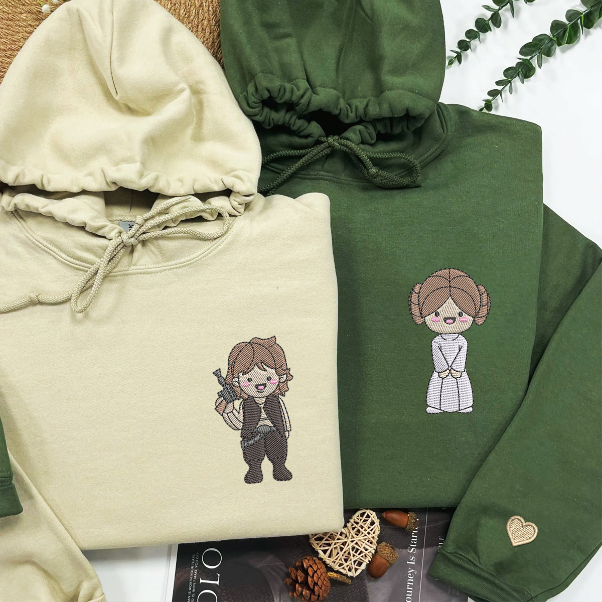 Custom Embroidered Hoodies For Couples, Cute Hans and Leia Couples Embroidered Hoodie