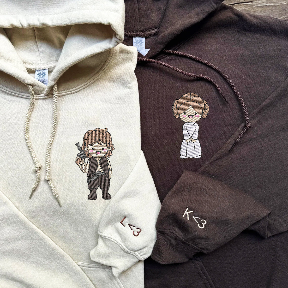 Custom Embroidered Hoodies For Couples, Cute Hans and Leia Couples Embroidered Hoodie
