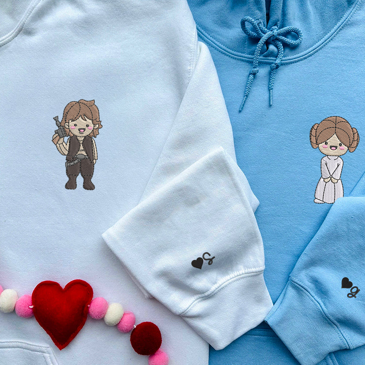 Custom Embroidered Hoodies For Couples, Cute Hans and Leia Couples Embroidered Hoodie