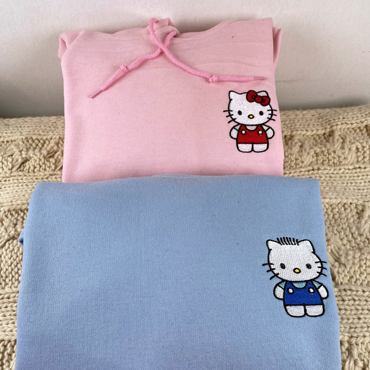 Custom Embroidered Hoodies For Couples, Cute Kitten Couples Embroidered Hoodie