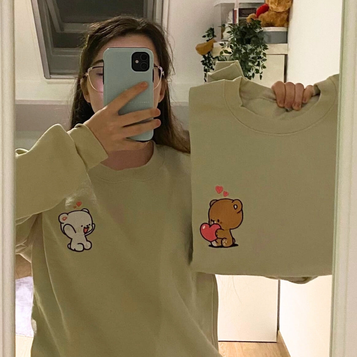 Custom Embroidered Hoodies For Couples, Cute Loving Bears Valentine Couples Embroidered Hoodie