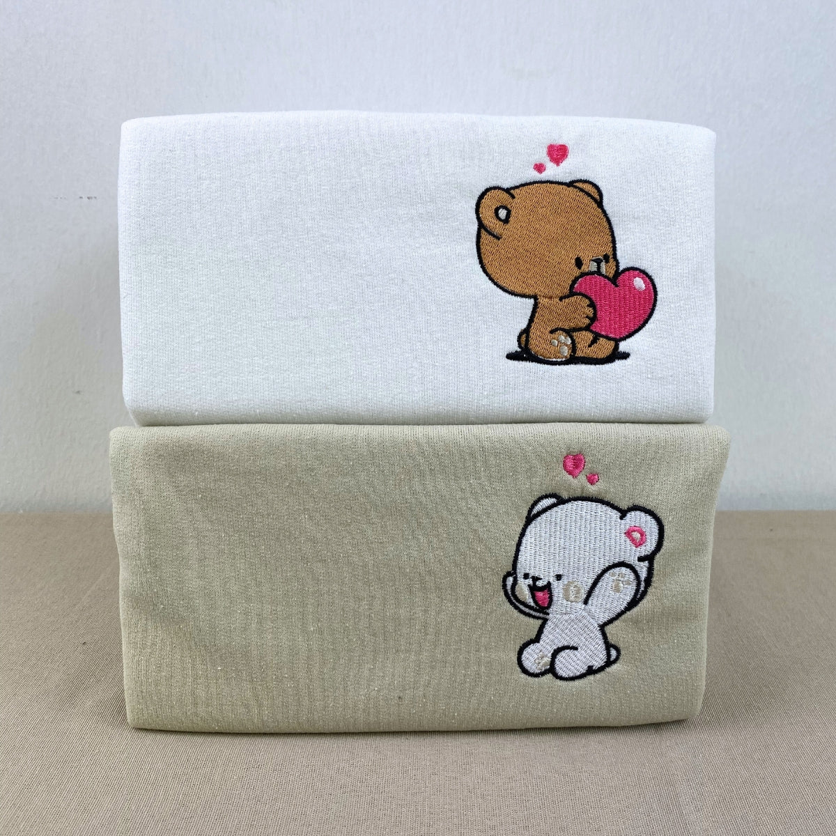 Custom Embroidered Hoodies For Couples, Cute Loving Bears Valentine Couples Embroidered Hoodie