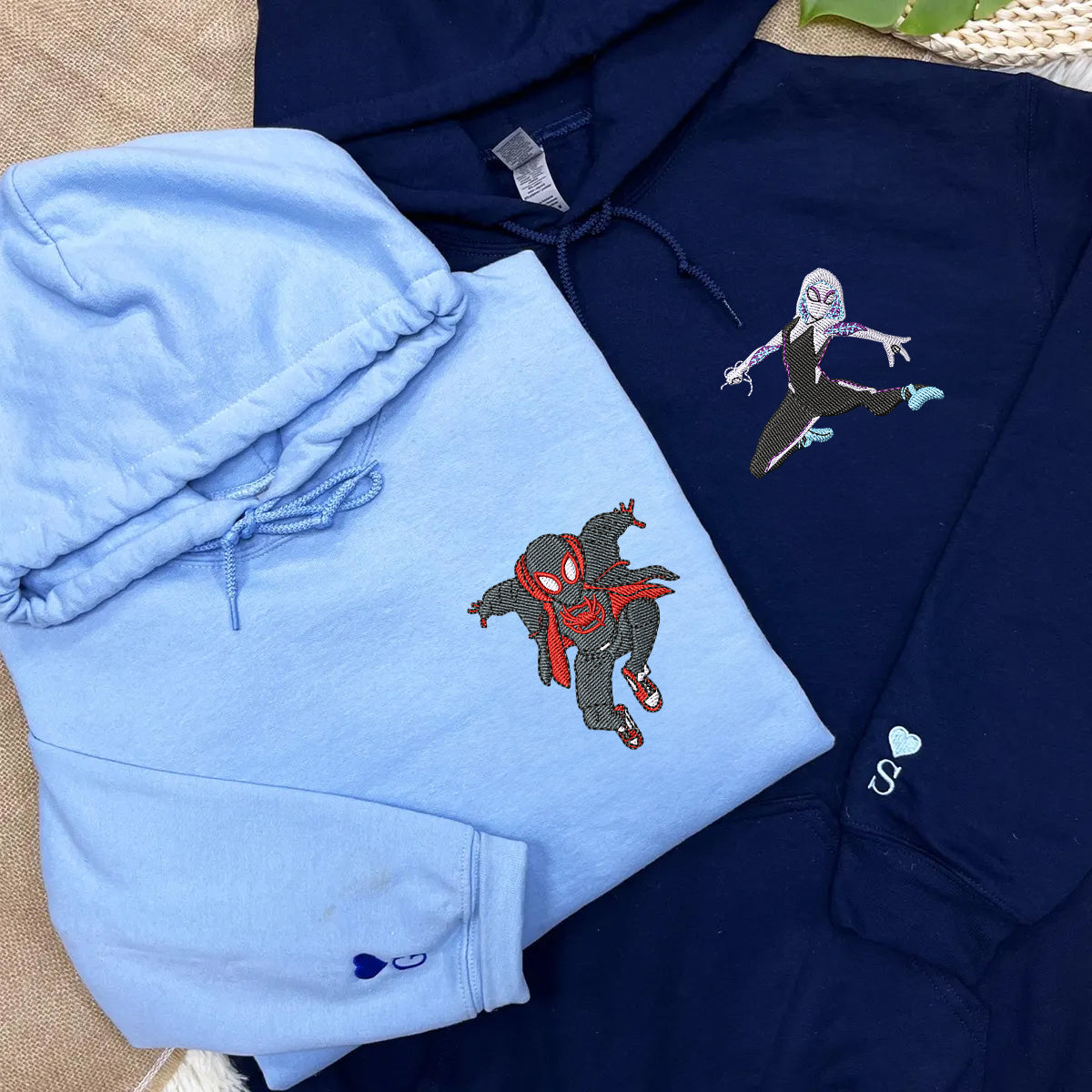 Custom Embroidered Hoodies For Couples, Cute Spider Superhero Couples Embroidered Hoodie