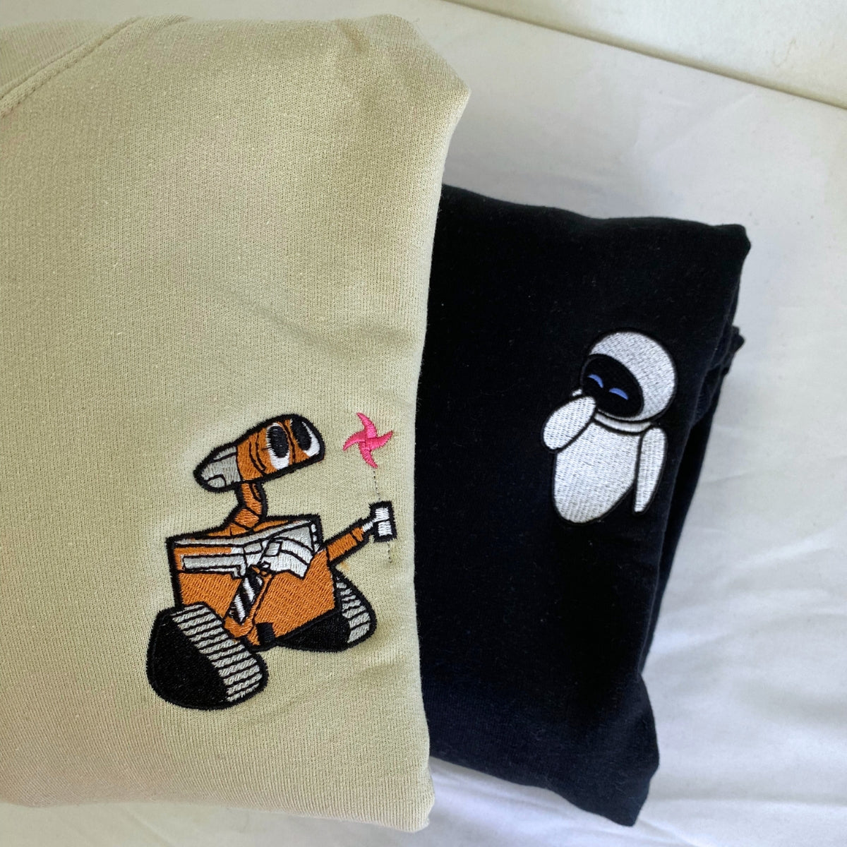 Custom Embroidered Hoodies For Couples, Cute Walle x Eve Couples Embroidered Hoodie