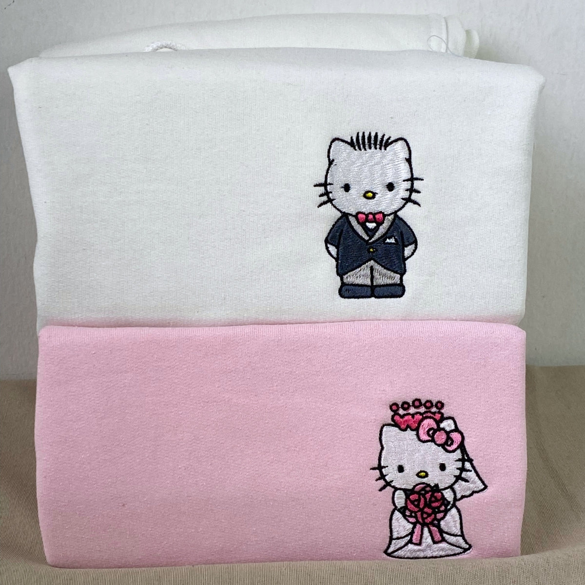 Custom Embroidered Hoodies For Couples, Cute Wedding Cartoon Kitten Couples Embroidered Hoodie