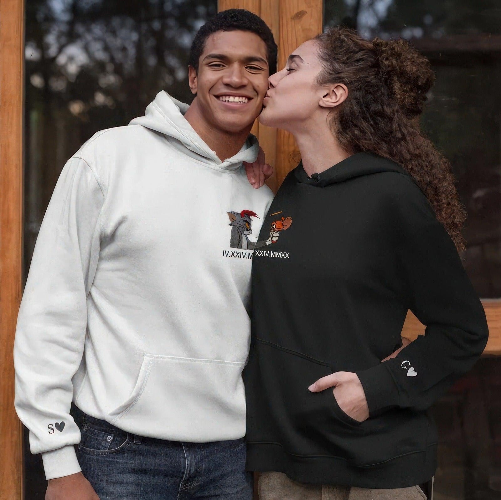Custom Embroidered Hoodies For Couples, Matching Couples Hoodies, Mouse Cartoon Couples Embroidery Sweatshirt