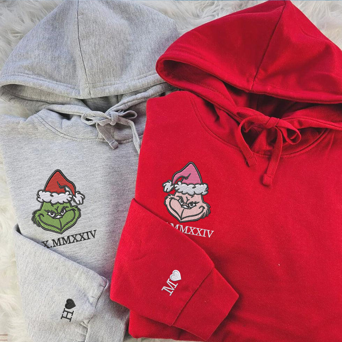 Custom Embroidered Hoodies For Couples, Personalized Couple Hoodies, His Her Hoodies, Christmas Green Couples Embroidered Hoodie