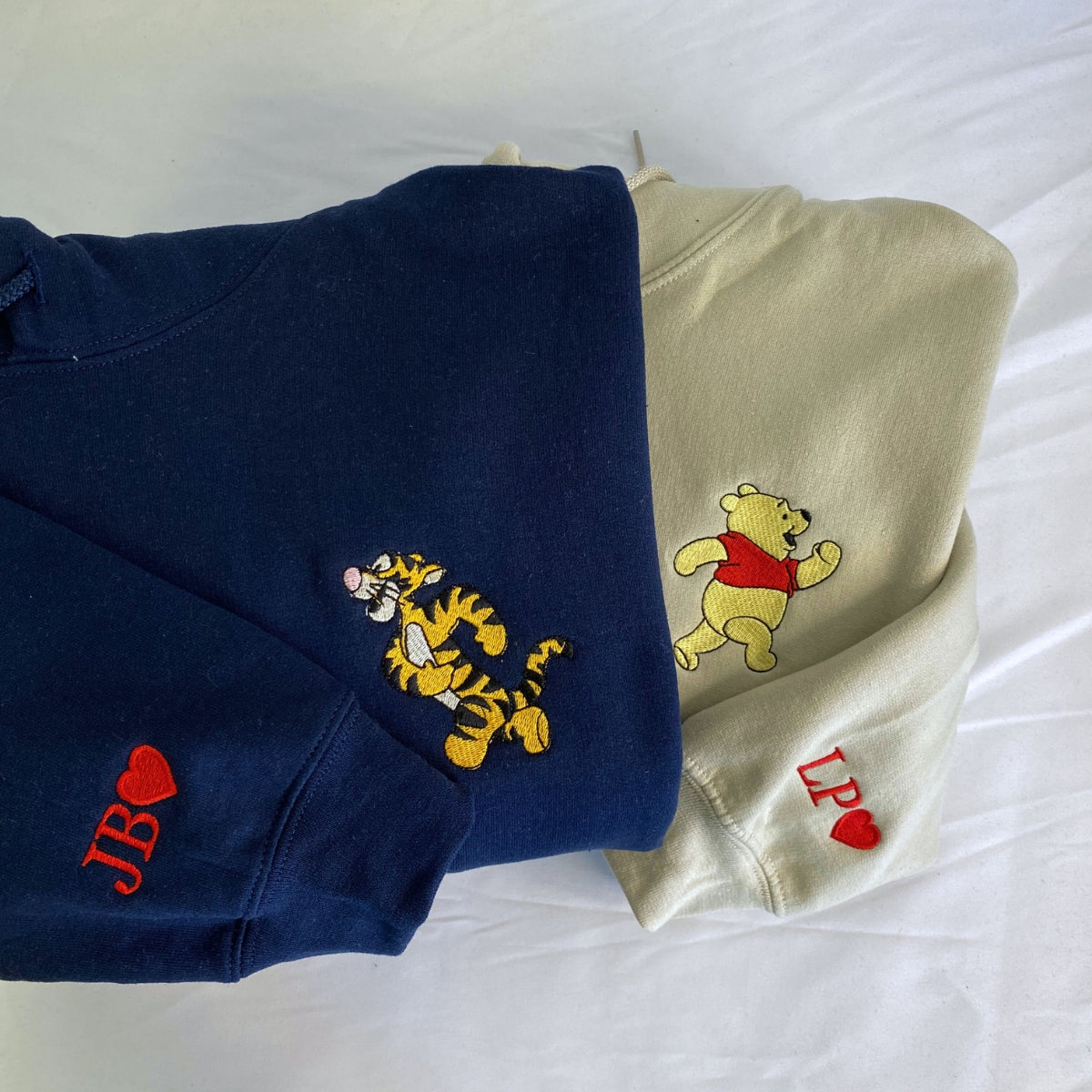 Custom Embroidered Hoodies For Couples, Personalized Couple Hoodies, His Her Hoodies, Cute Bear Tiger Couples Embroidered Hoodie