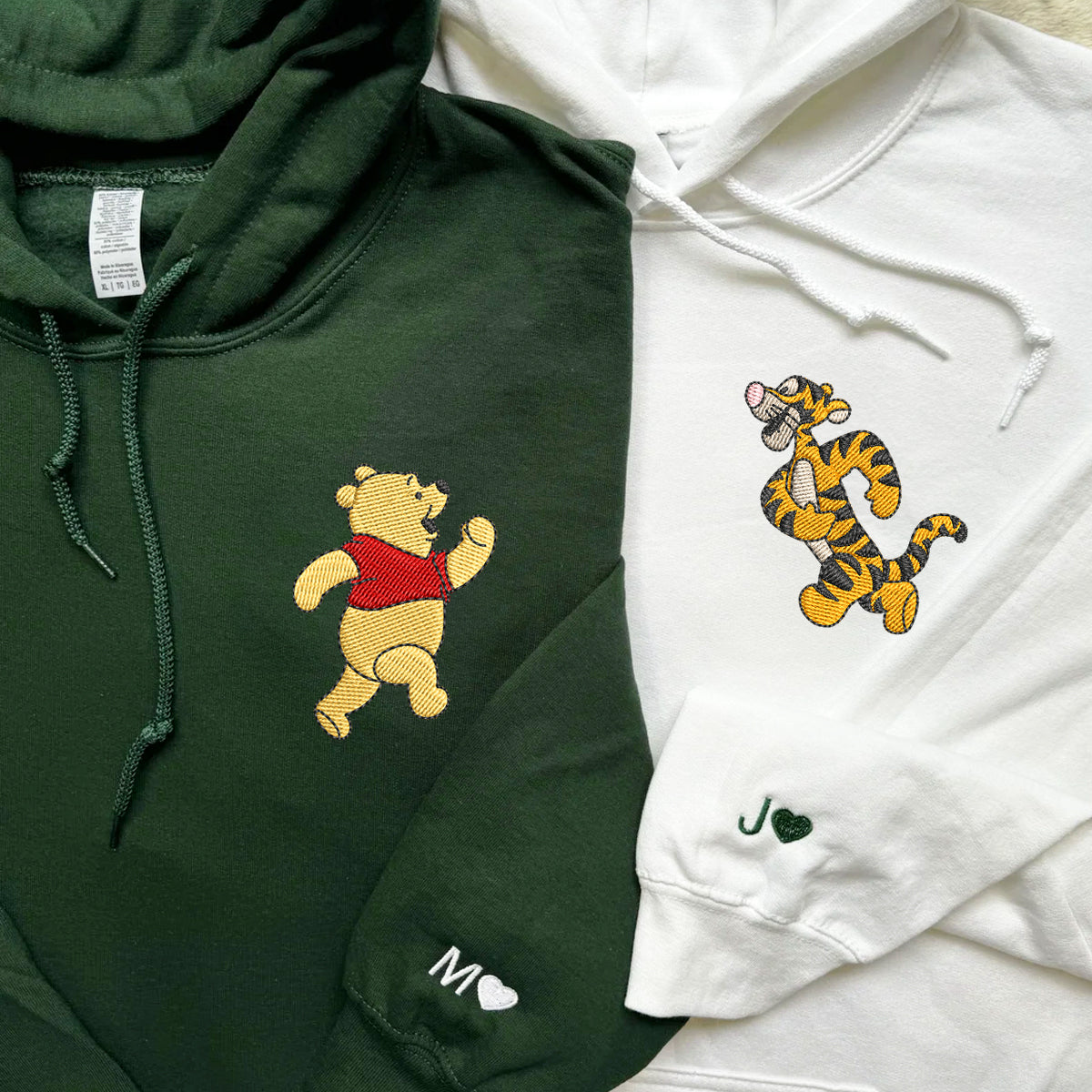 Custom Embroidered Hoodies For Couples, Personalized Couple Hoodies, His Her Hoodies, Cute Bear Tiger Couples Embroidered Hoodie