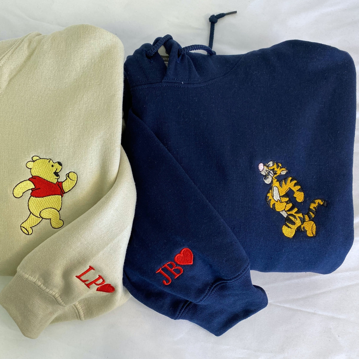 Custom Embroidered Hoodies For Couples, Personalized Couple Hoodies, His Her Hoodies, Cute Bear Tiger Couples Embroidered Hoodie