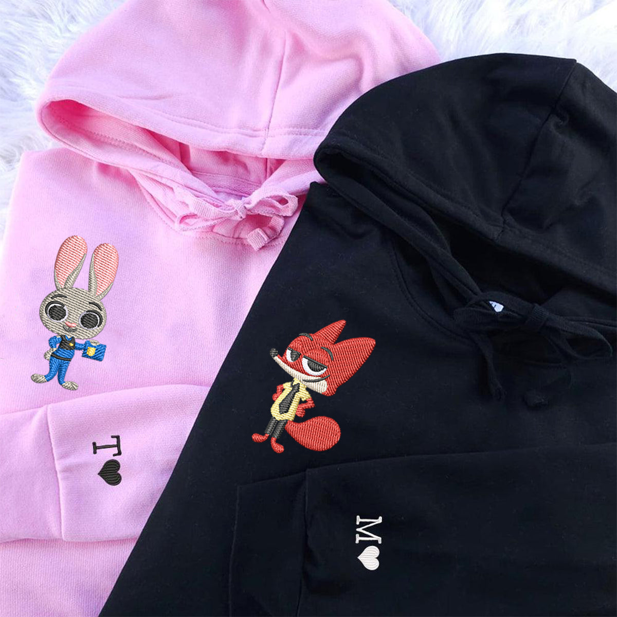 Custom Embroidered Hoodies For Couples, Personalized Couple Hoodies, His Her Hoodies, Cute Cartoon Fox Couples Embroidered Hoodie