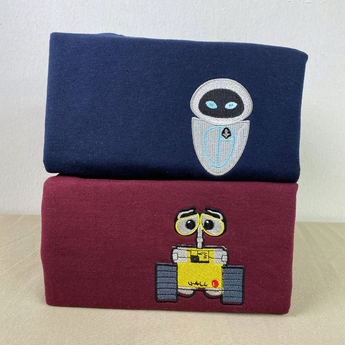 Custom Embroidered Hoodies For Couples, Personalized Couple Hoodies, His Her Hoodies, Cute Cartoon Wall E x Eve Couples Embroidered Hoodie