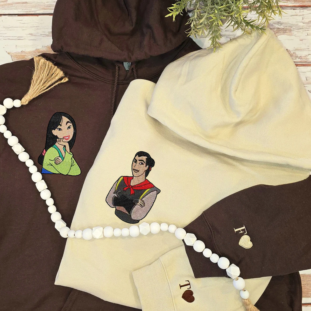 Custom Embroidered Hoodies For Couples, Personalized Couple Hoodies, His Her Hoodies, Cute Cartoons Couples Embroidered Hoodie V1