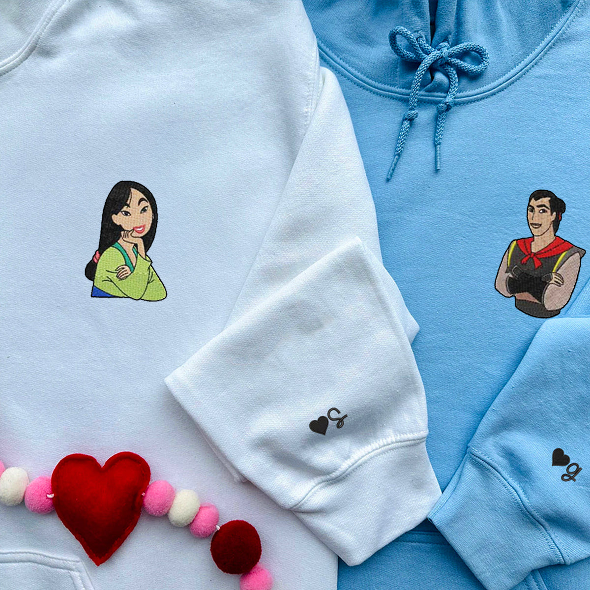 Custom Embroidered Hoodies For Couples, Personalized Couple Hoodies, His Her Hoodies, Cute Cartoons Couples Embroidered Hoodie V1