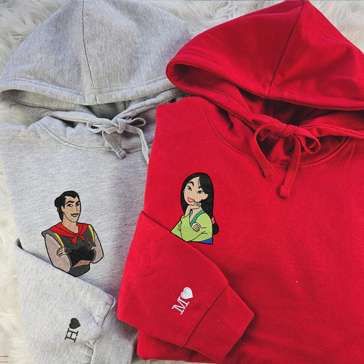 Custom Embroidered Hoodies For Couples, Personalized Couple Hoodies, His Her Hoodies, Cute Cartoons Couples Embroidered Hoodie V1
