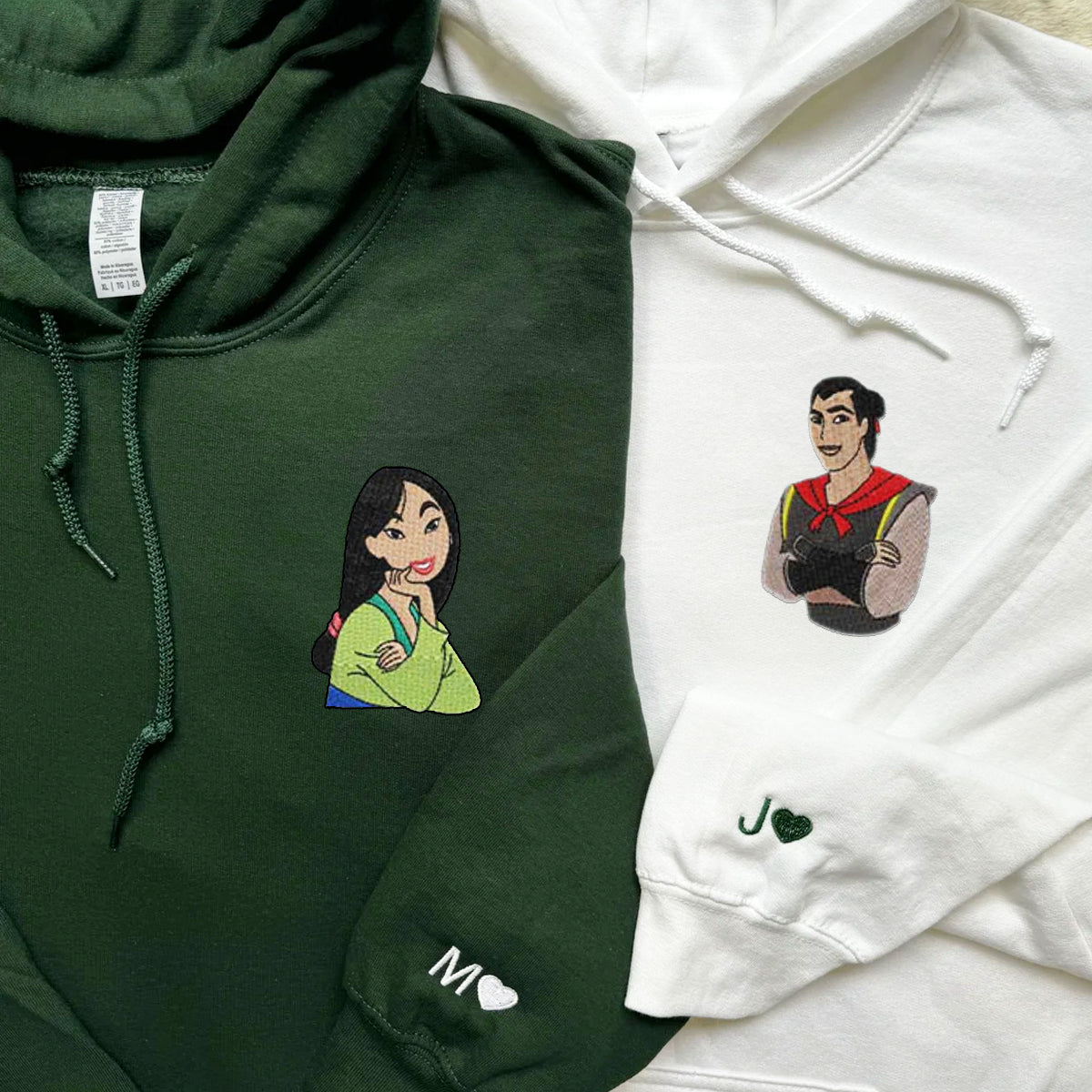 Custom Embroidered Hoodies For Couples, Personalized Couple Hoodies, His Her Hoodies, Cute Cartoons Couples Embroidered Hoodie V1